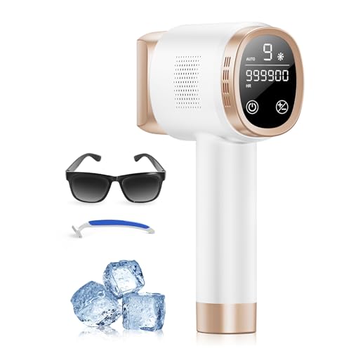 Pulsed Light Epilator with Cooling Function, Painless Laser Hair Removal with 9 Energy Levels for Women and Men, Face, Armpits, Bikini, Legs, Body, White