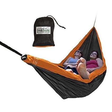 Trek Light Gear Double Hammock - The Original Brand of Best-Selling Lightweight Nylon Hammocks - Extra Wide for The Most Comfort - Use for All Camping, Hiking and Outdoor Adventures {Black/Orange}