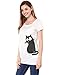 Allegra K Women's Round Neck Short Sleeve Cat Prints Loose Tunic Top L White
