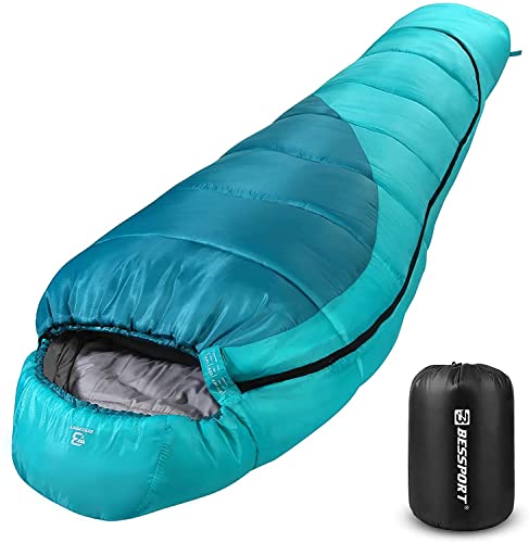 Bessport Schlafsack Winter Outdoor, 10 °C - 7 °C Mumieschlafsack für 3-4 Jahreszeiten, 400g/㎡ Winterschlafsack, Kleines Packmaß & Ultraleicht Schlafsa