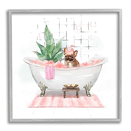 Stupell Industries Adorable French Bulldog in Pink Bubble Bath