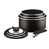 Tefal Ingenio Essential Saucepan Set, 7 Pieces, Stackable, Removable Handle, Space Saving, Non-Stick, Black, L2009042