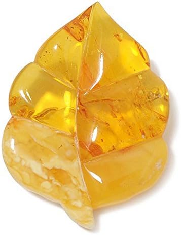 Baltic Royal Milky White &amp; Yellow Amber w/ Insects Brooch in Leaf Shape