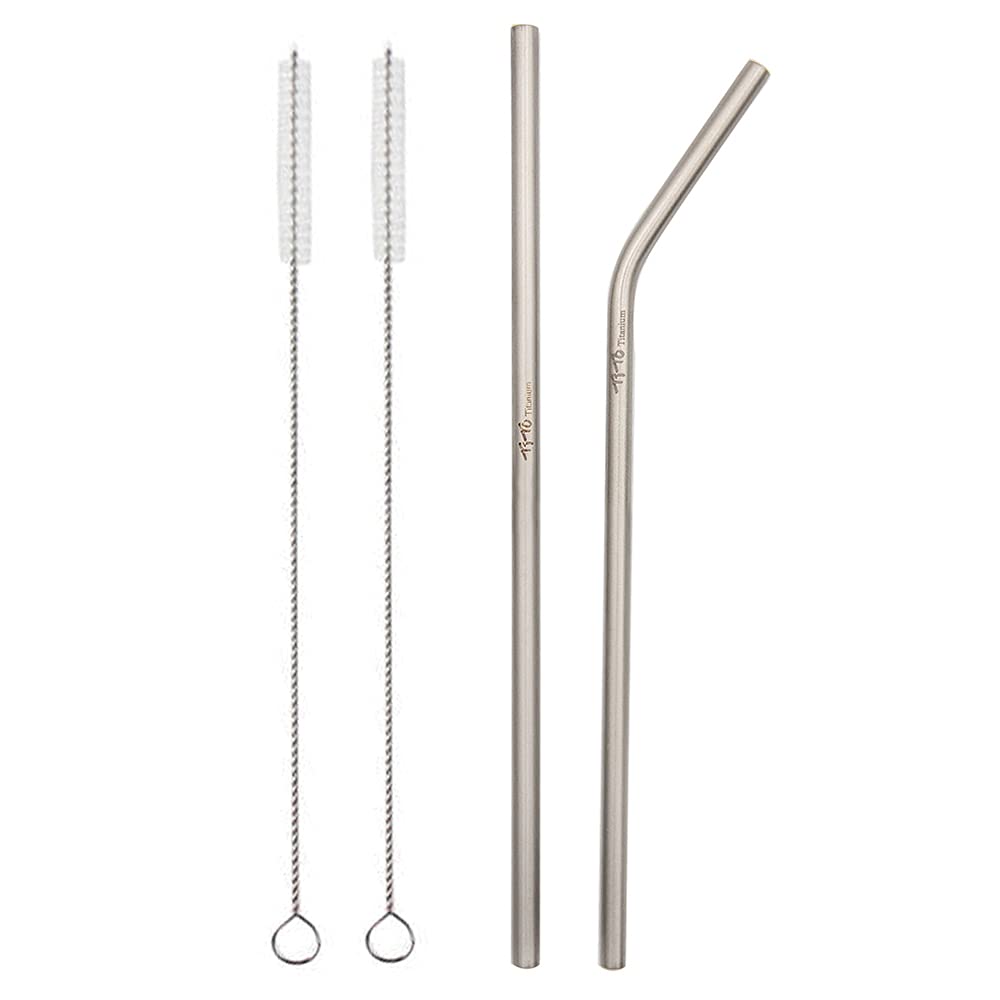 TiTo Titanium Metal Straw Reusable Drinking Straws with Cleaning Brush for Smoothie, Milkshake, Cocktail and Hot Drinks (1 Straight + 1 Bent)