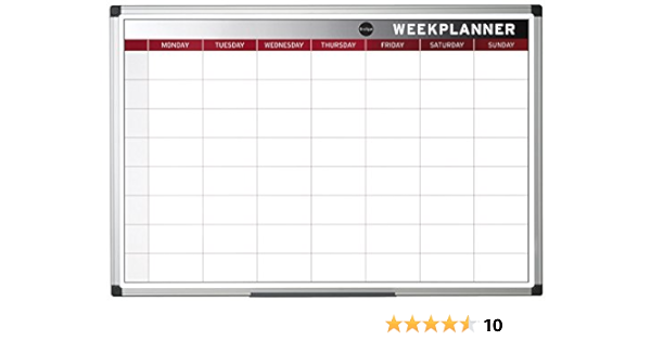 Bi-Office Earth - Planning Semanal, Magnética, Marco de Aluminio, 90 x 60 cm