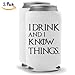 Imp Character | I Drink and Know Things | Set of Two (2) Funny Novelty Coolie - Fantasy Drama Theme | Beer Beverage Holder | Beer Gifts | Neoprene Can Cooler
