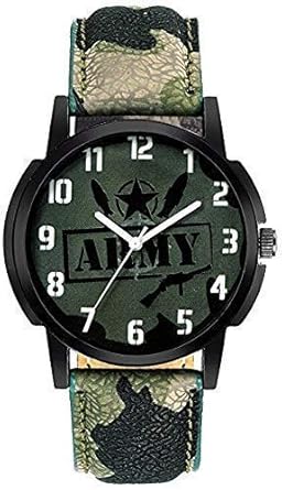 LOREM Moksh Army Look Belt and Analogue Green and Black Dial Men and Boys Watch