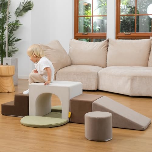 BanaSuper Foam Climbing Blocks for Children, Foam Building Blocks XXL, EN71 Certified & Non-Slip, Children's Montessori Toy, Washable Case for Indoor Fun, Baby Soft Playset (Grey)