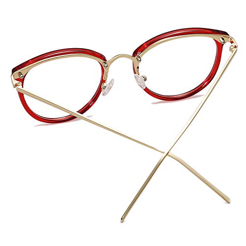 Amomoma Round Non-Prescription Eyeglasses Clear Lens Glasses Eyewear Frame A5001 with Red Frame/Clear Lens - Thumbnail 3