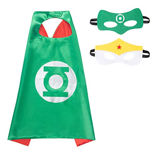 AMASKY Superhero Dress Up Costume Set, Double-Sided Satin Capes with Felt Masks for Kids (Lantern-Wonder Woman)