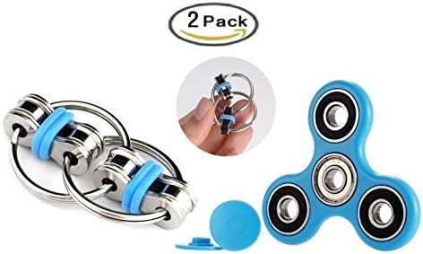 Ouker Flippy Bike Chain/Fidget Cube/Fidget Spinners-Reduce Anxiety/Stress/ADHD/ADD Fidget Toys- Increase Focus/Concentration/Productivity (2 Pack Blue Set)