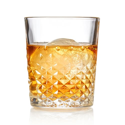 LIBBEY CARATS DOUBLE OLD FASHIONED GLASSES, 12 OZ FACETED WHISKEY DRINKING GLASSES, DISHWASHER SAFE ROCKS GLASS SET FOR SPIRITS, COCKTAILS