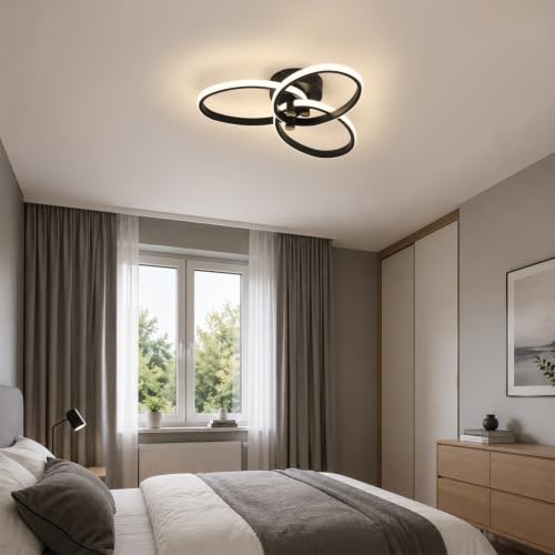 OTREN 47 cm 40 W LED Living Room Ceiling Lamp with Remote Control | 3000K-6500K, Night Light, Timer, Memory Function, Black Ceiling Light for Bedroom, Kitchen