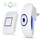  Adoric Wireless Doorbell Kit - 1 Plug-In Receiver & 1 Remote Push Button - Strong Wireless Connection, 36 Beautiful Melodies, CD Quality Bells, LED Flash (White)