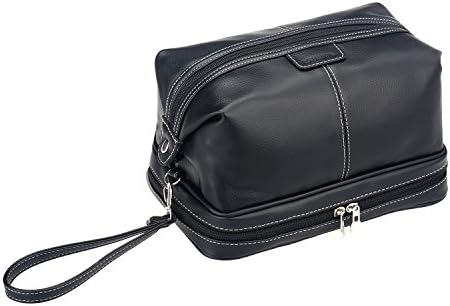 LOSLANDIFEN Leather Zipped Travel Toiletry Bag Mens Ladies Supply Toiletry Bag Case