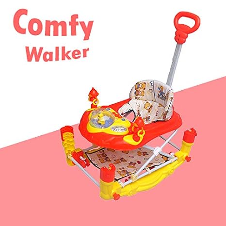 eHomeKart Musical Baby Walker with Adjustable Height and Light and Parental Handle for Kids (Red)
