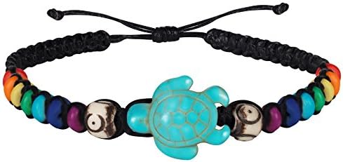 Save The Turtle Bracelet For Boys, Girls, Men, Women - Braided Hemp Hippie Beach Wrist Wrap - Native Hill Tribe Cuff, Adjustable (Bracelet Black Rainbow Turtle Turquoise)