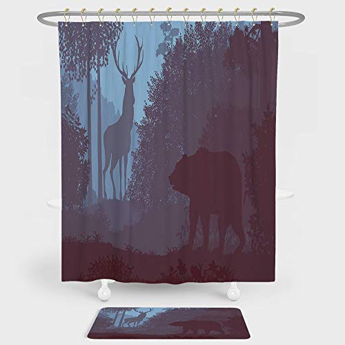 Iprint Cabin Decor Shower Curtain And Floor Mat Combination Set
