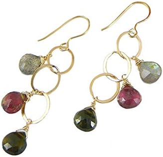 Watermelon Tourmaline and 14k Gold Fill Chain Dangle Earrings, 2