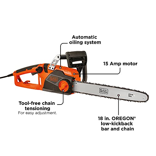 BLACK+DECKER Electric Chainsaw, 18Inch, 15Amp, Corded (CS1518