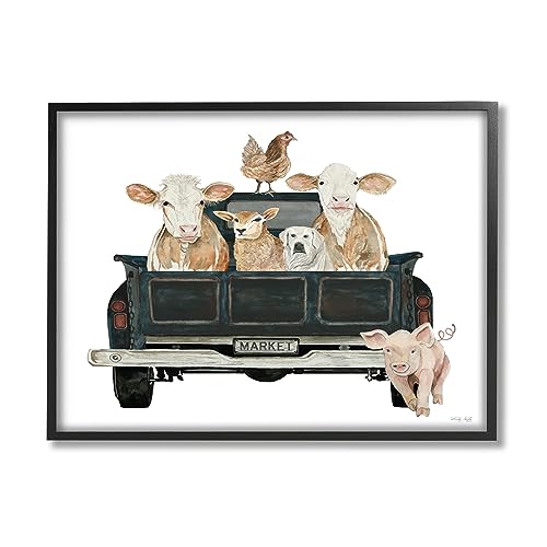 Stupell Industries Farm Animals in Truck Black Framed Giclee Art Design by Cind…