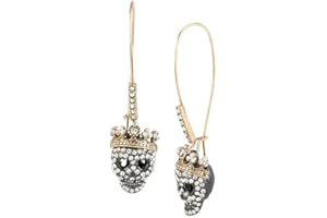 ZEshops Pave Skull Dangle Earrings - Stylish Two-Tone Metal with Regal Crown Detail