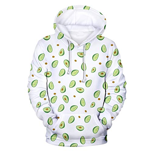 Lovers Womens Mens Avocado Printing Sweatshirt Long Sleeve Hoodie Blouse o-Neck Casual Thick Hooded Tops for Autumn Winter (White, 3XL)
