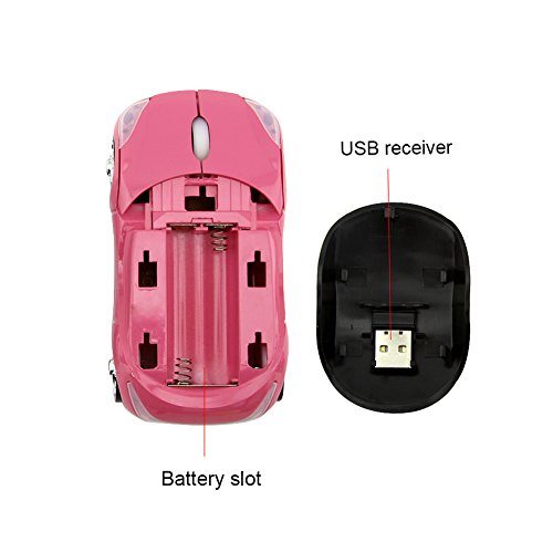 3D Sports Car Shape 2.4GHz Wireless Mouse Optical Gaming Mouse with USB Receiver for PC Laptop Computer (Pink)