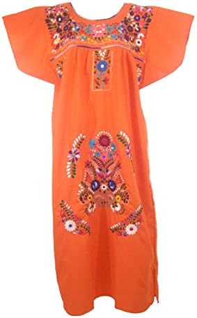 Leos Mexican Imports Mexican Dress Puebla (XXL, Orange)