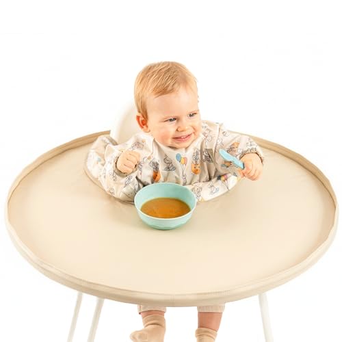 Bibaelin BIBATRAY M – DME/BLW Bib Set & Long Sleeve Apron – Full Waterproof Baby Coat – Universal High Chair Protection + Zip Bag – Compatible with IKEA Antilop – 6 Months +
