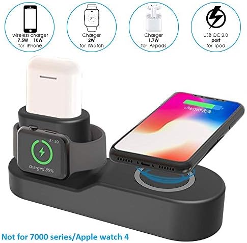 Wireless Charger 4 in 1 Wireless Charging Stand Station Compatible with Apple Watch 3/2/1 Airpods iPhone Samsung Galaxy S9 All Qi-Enabled with USB Adapter Organizer Dock