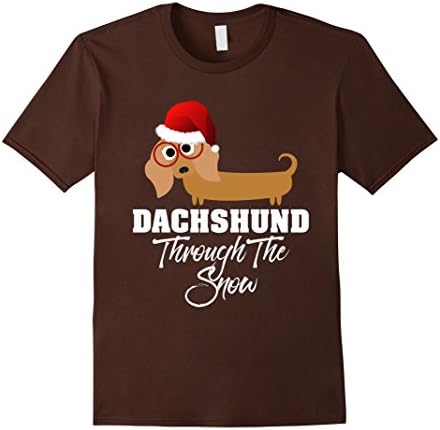 Mens Dachshund Through The Snow Merry Christmas T-Shirt XL Brown