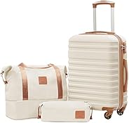 Coolife Suitcase Set 3 Piece Luggage Set Carry On Hardside Luggage with TSA Lock Spinner Wheels (White, 3 piec