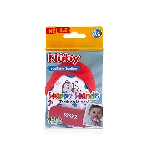 Nuby Soothing Teething Mitten with Hygienic Travel Bag (Red)