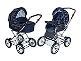 Roan Kortina Classic 2-in-1 Pram Stroller with Bassinet for Newborn Baby and Toddler Reclining Seat with Five Point Safety System UV Proof Canopy and Stainless Steel Storage Basket (Navy - Chequered)