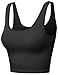 Solid Sleeveless Scoop Neck Lace Hem Crop Tank Tops Black Size L