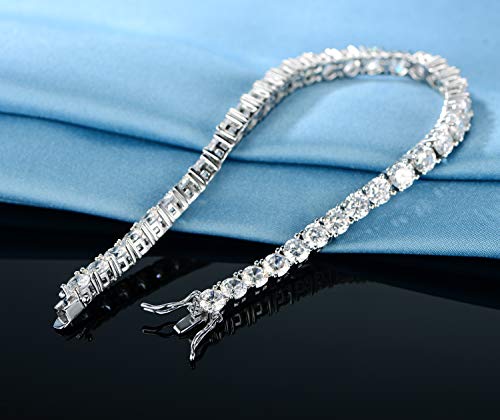 GMESME 18K White Gold Plated 5.0 Round Cubic Zirconia Classic Tennis Bracelet 7.5 Inch