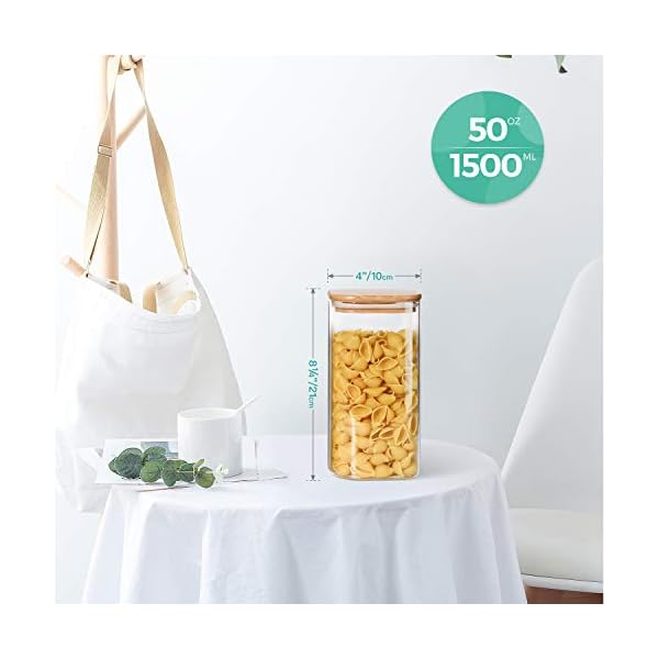 ComSaf-Airtight-Glass-Storage-Canister-with-Wood-Lid-15L-Clear-Food-Storage-Container-Jar-with-Sealing-Bamboo-Lid-for-Noodles-Flour-Cereal-Rice-Sugar-Tea-Coffee-Beans-Set-of-3 ComSaf 1500ml Glass Jars with Bamboo Lids, Clear Airtight Food Storage Container Jar with Sealing Lid, Canister Set for…