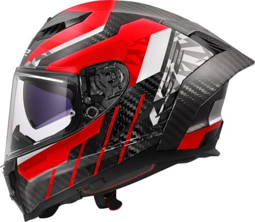 LS2 Dragon FF807. Motorcycle Helmet. Full Face. Full Carbon. Dark Visor, Pinlock and Carrying Bag Included. TRAX Gloss Red. 3XL