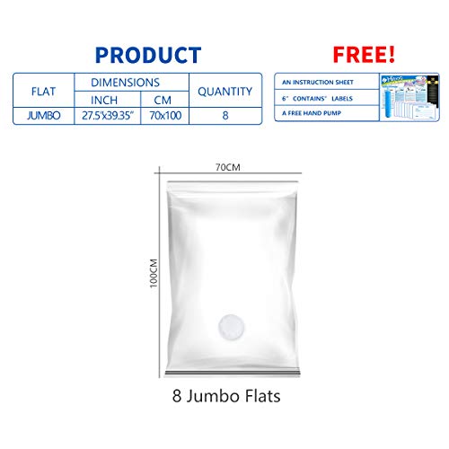 Hibag 8 Jumbo Space Saver Bags, Vacuum Storage Bags with Free Hand-Pump (8-Jumbo)