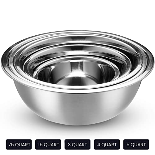 WHYSKO Stainless Steel Mixing Bowls With Lids Set, 5 Sizes Nesting