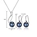 OneSight Sterling Silver Freshwater Cultured Pearl Jewelry Necklace Earrings Set For Women (Dark Blue Pearl Earrings Necklace Sets Short)