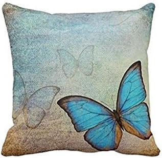 UOOPOO Blue Butterflies Cotton Canvas Pillow Cover 18 x 18 Inches Square Cushion Cover for Sofa One Side