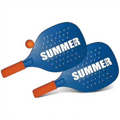 Pair of Summer Padel Beach Tennis Rackets with Soft Ball Set Wooden Rackets Sea, Beach and Garden, Beach Rackets