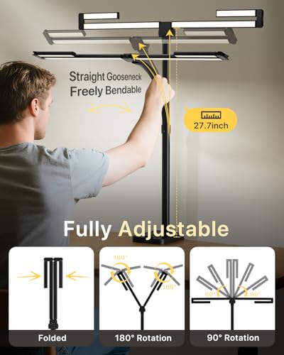 ONEMIX 42" LED Desk Lamp with Clamp, Architect Desk Light with Remote, Adjustable 4-Segment Bar, 1800LM Bright, Eye-Caring Desk Lamp for Home Office, Reading, Study, Dual Monitors, Workbench (Black)