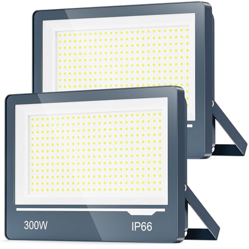 TOPAUBUB Outdoor LED Spotlights 300W 30000LM 2 Pieces – Powerful Outdoor LED Spotlights 6500K Cool White IP66 Waterproof for Garden Patio