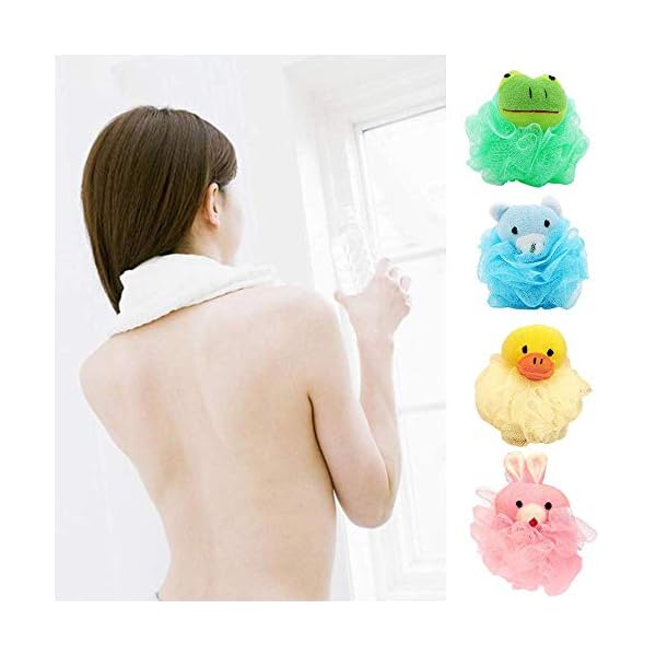 4 Pieces Bath Sponge for Children,Bath Shower Sponge Loofahs,Children's Cute Animal Mesh Bath Shower Sponge,Suitable for…