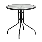 Flash Furniture TLH-087-BK-GG Round Tempered Glass Metal Table with Black Rattan Edging, 28"