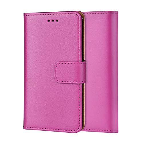 ameego Genuine Leather Bookcase for iPhone 11 PRO Max, Premium authentic Genuine Leather Wallet case with Magnetic, Kickstand, Cash & Card Slots Stockproof Slim Flip bookcase cover 6.5" (Hot Pink)