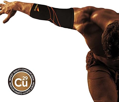KINETIC Copper Elbow Compression Sleeve | Recovery Brace Copper Fit Support for Workouts | Pain Relief | For Relief of Arthritis, Golfers, Tennis Elbow &amp; Joint Tendonitis, Injury Recovery | SINGLE